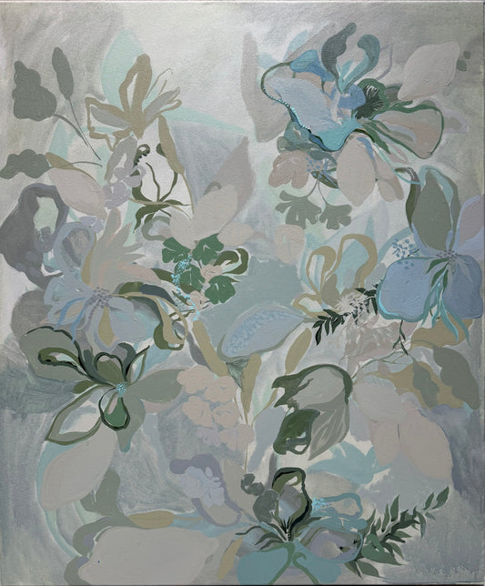 Mossy Blue Garden Flowers, 30 x 36"